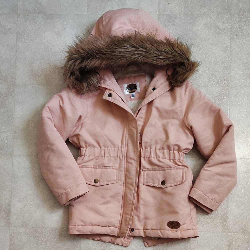 Pink Kids Jacket with Faux Fur Trim